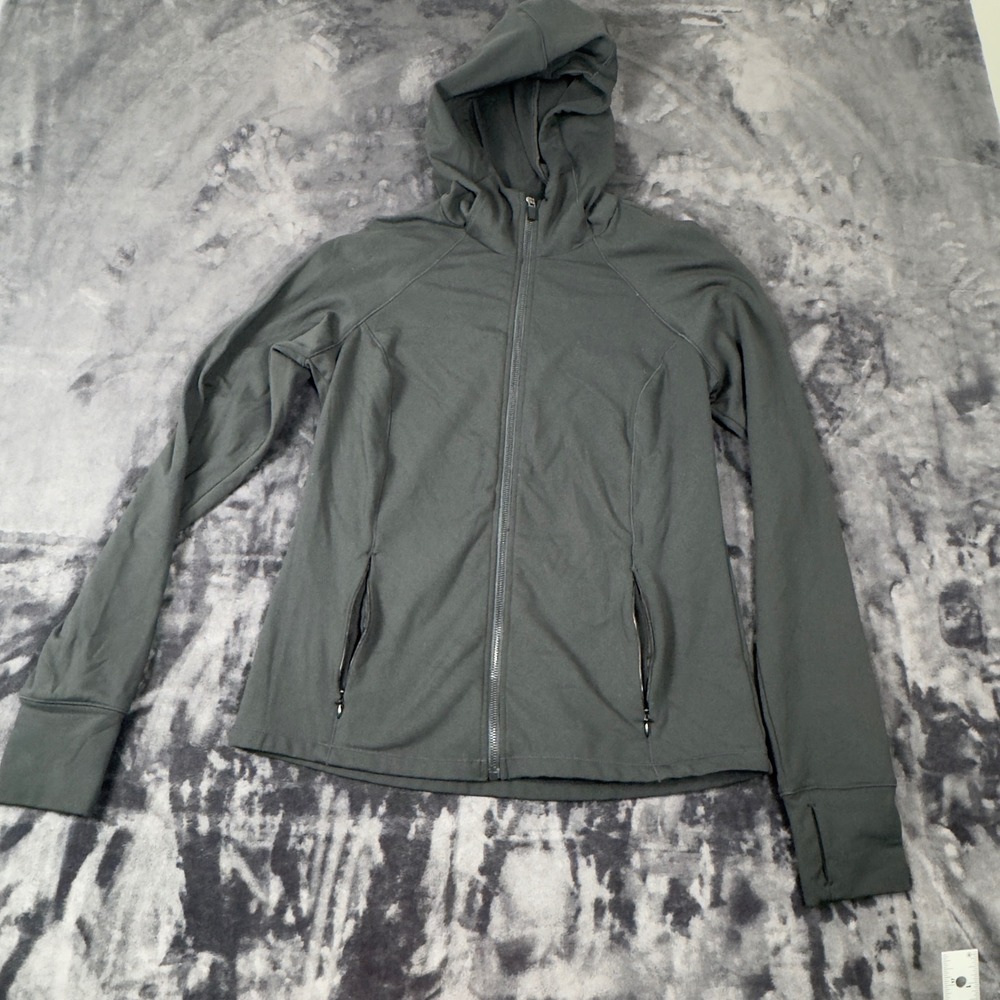 Yogalicious Lux Polarlux‎ Hooded Jacket Womens L Gray Full Zip Thumbhole